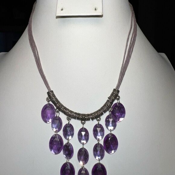 Vintage Lavender Bead Cascading Bib Statement Necklace - Picture 3 of 5